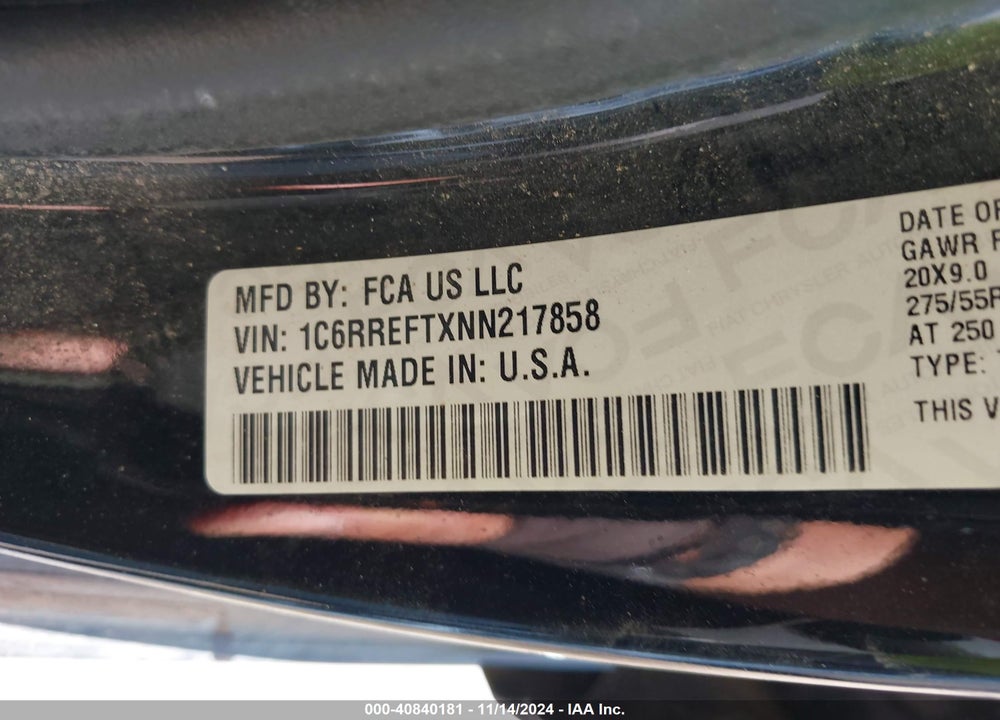 2022 RAM 1500 LONE STAR 4X2 5'7 BOX VIN: 1C6RREFTXNN217858