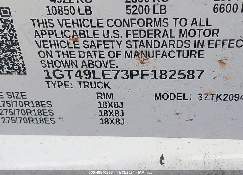 2023 GMC SIERRA 2500HD 4WD  LONG BED PRO VIN: 1GT49LE73PF182587