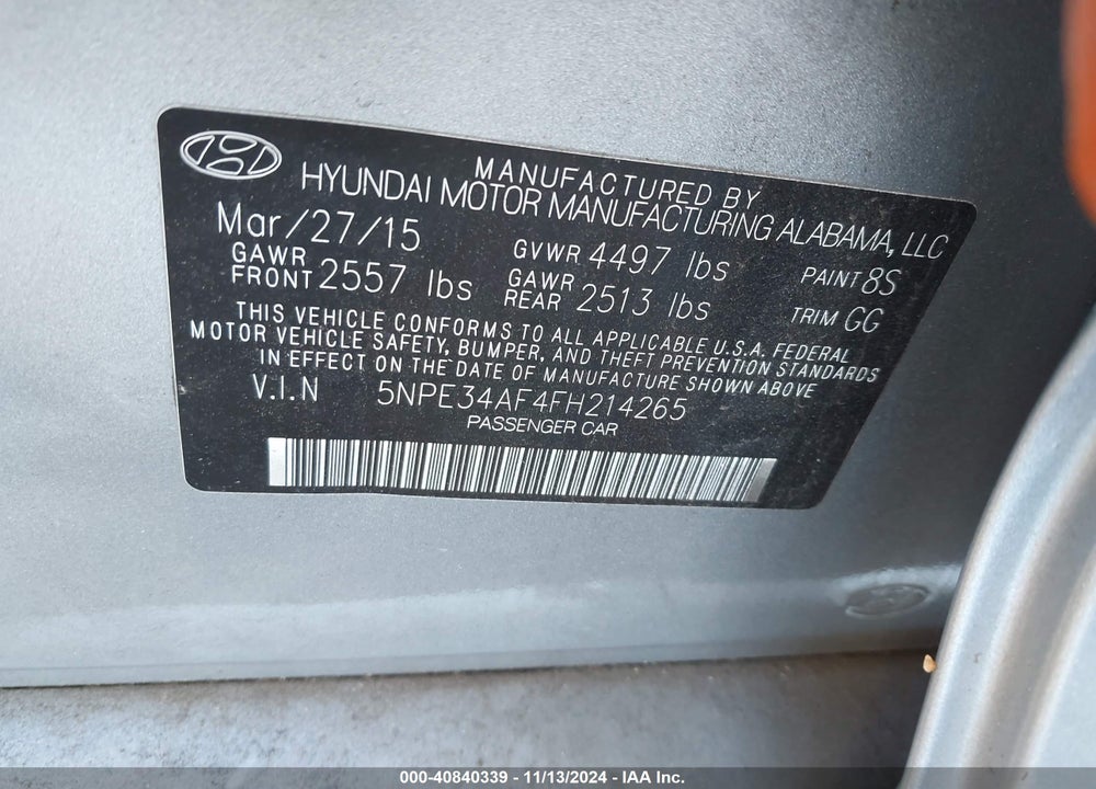 2015 HYUNDAI SONATA SPORT VIN: 5NPE34AF4FH214265