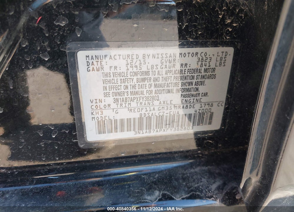 2015 NISSAN SENTRA VIN: 3N1AB7APXFY382803