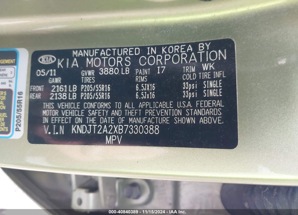 2011 KIA SOUL VIN: KNDJT2A2XB7330388