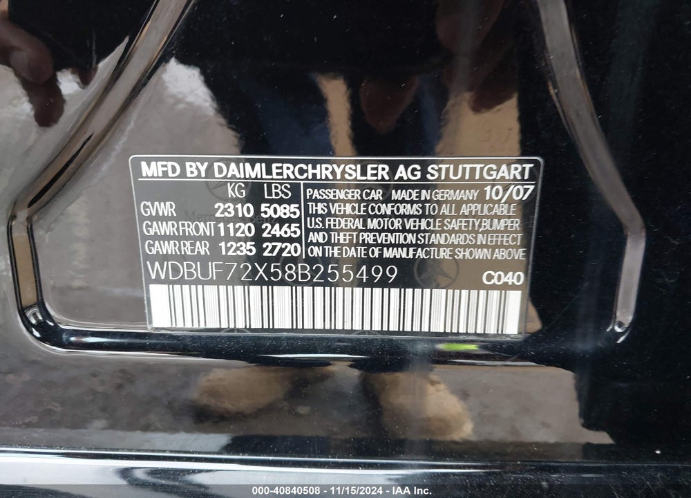 2008 MERCEDES-BENZ E 550 VIN: WDBUF72X58B255499
