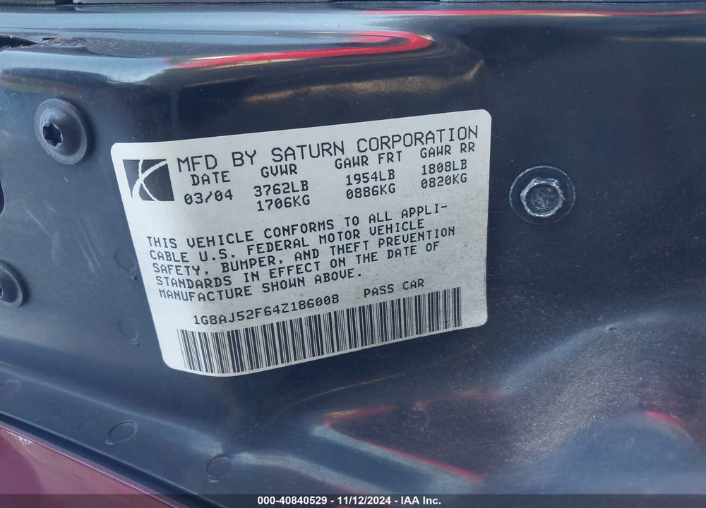 2004 SATURN ION 2 VIN: 1G8AJ52F64Z186008