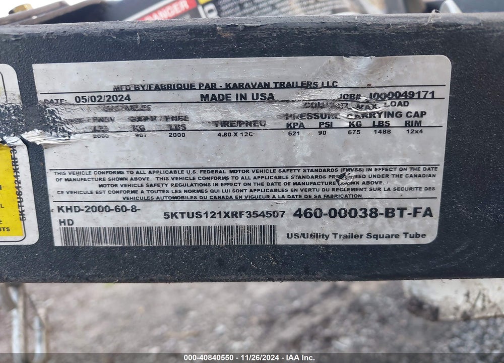 2024 KARAVAN OTHER VIN: 5KTUS121XRF354507