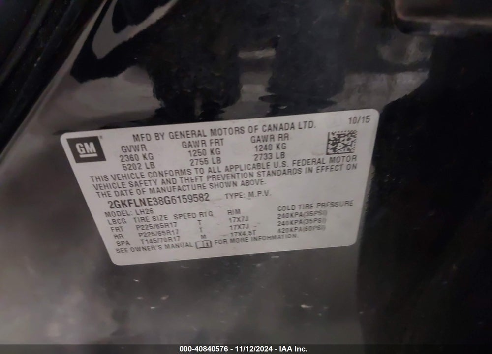 2016 GMC TERRAIN SLE-2 VIN: 2GKFLNE38G6159582
