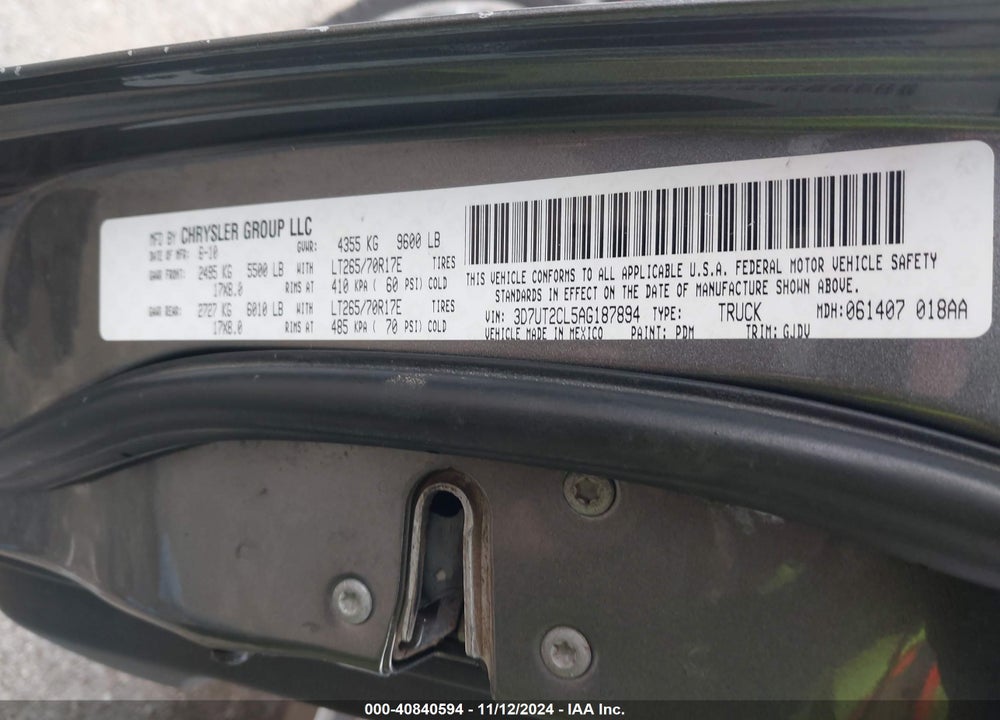 2010 DODGE RAM 2500 VIN: 3D7UT2CL5AG187894