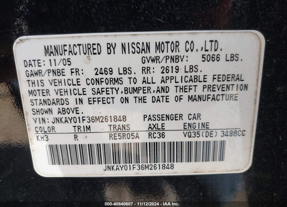 2006 INFINITI M35X VIN: JNKAY01F36M261848