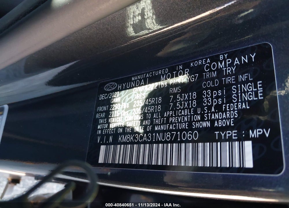 2022 HYUNDAI KONA N LINE VIN: KM8K3CA31NU871060