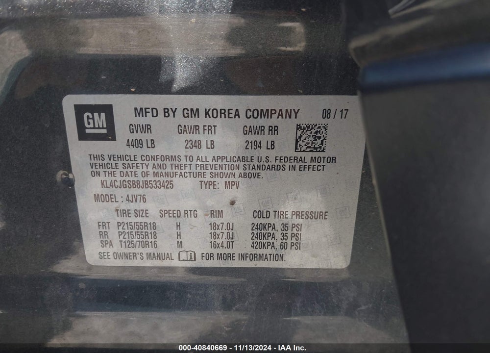 2018 BUICK ENCORE ESSENCE VIN: KL4CJGSB8JB533425