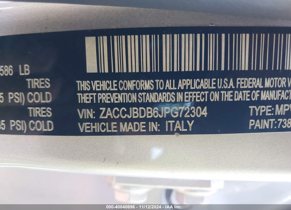 2018 JEEP RENEGADE LIMITED 4X4 VIN: ZACCJBDB6JPG72304