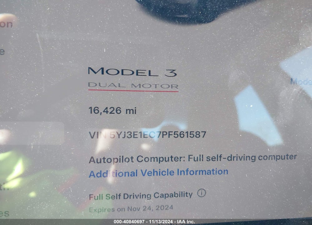 2023 TESLA MODEL 3 PERFORMANCE DUAL MOTOR ALL-WHEEL DRIVE VIN: 5YJ3E1EC7PF561587