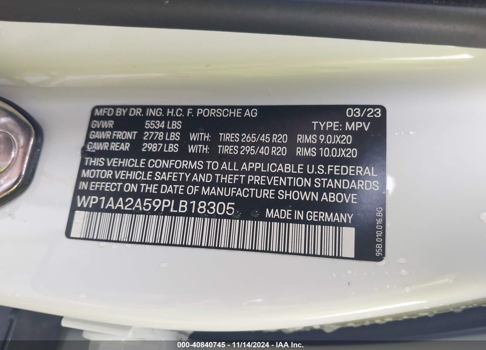 2023 PORSCHE MACAN T VIN: WP1AA2A59PLB18305
