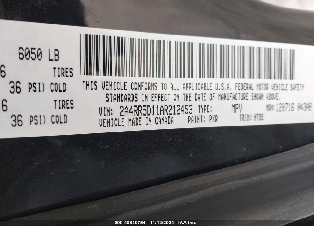 2010 CHRYSLER TOWN & COUNTRY TOURING VIN: 2A4RR5D11AR212453