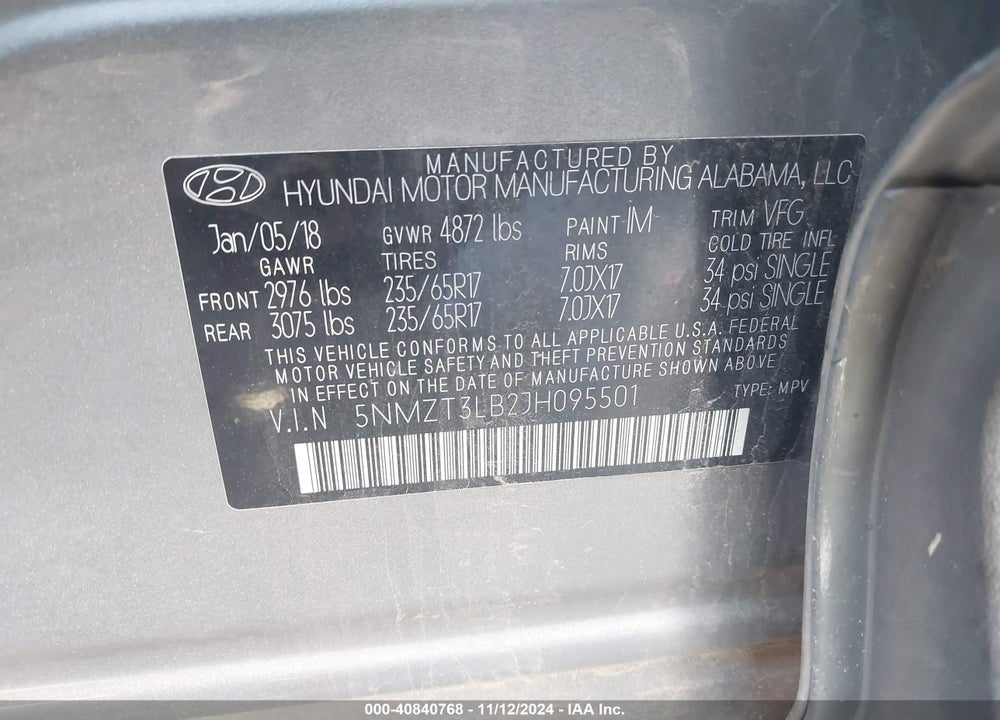 2018 HYUNDAI SANTA FE SPORT 2.4L VIN: 5NMZT3LB2JH095501