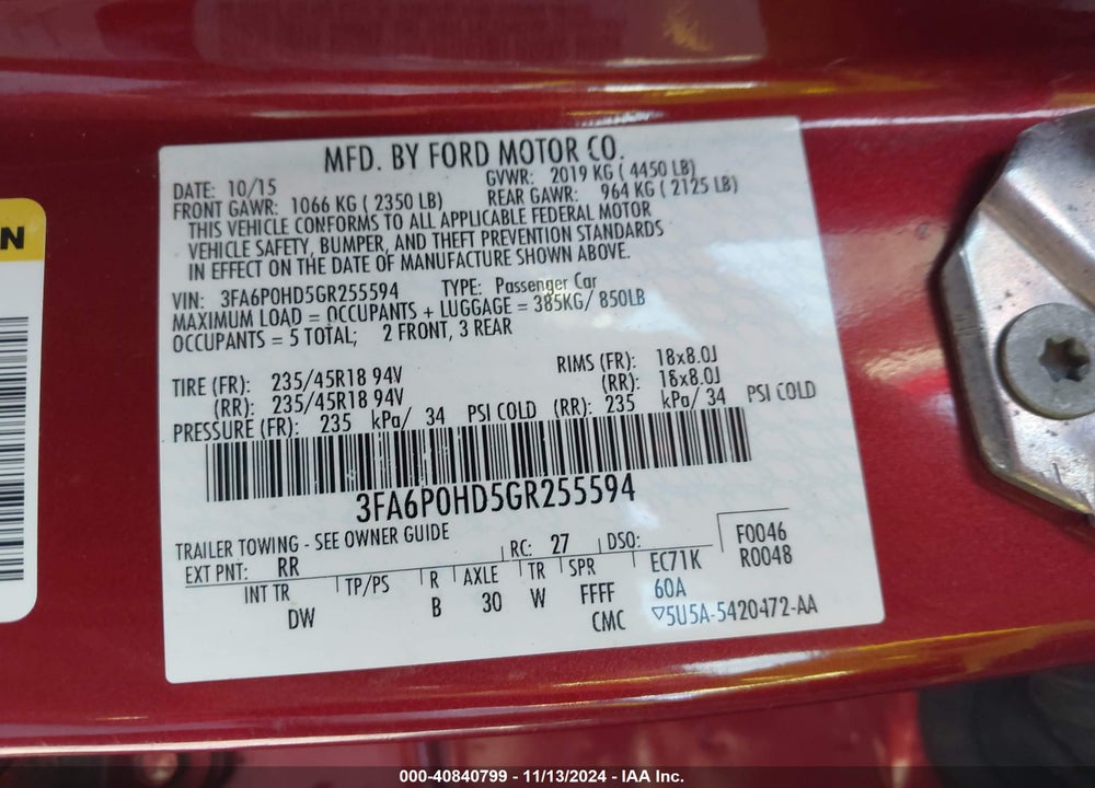 2016 FORD FUSION SE VIN: 3FA6P0HD5GR255594