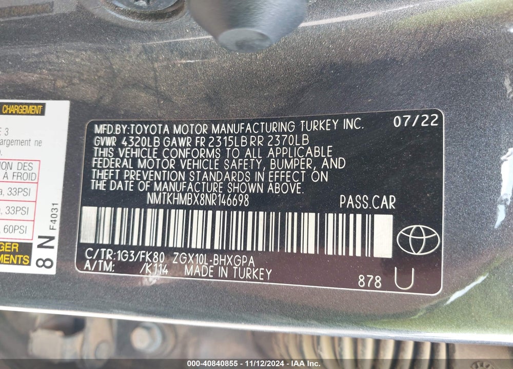 2022 TOYOTA C-HR VIN: NMTKHMBX8NR146698