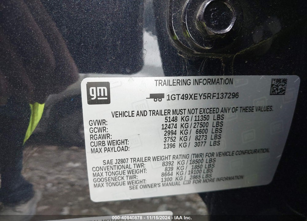 2024 GMC SIERRA 2500HD 4WD  STANDARD BED DENALI ULTIMATE VIN: 1GT49XEY5RF137296