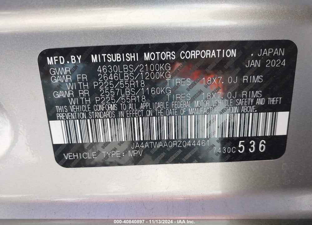 2024 MITSUBISHI ECLIPSE CROSS VIN: JA4ATWAA0RZ044461