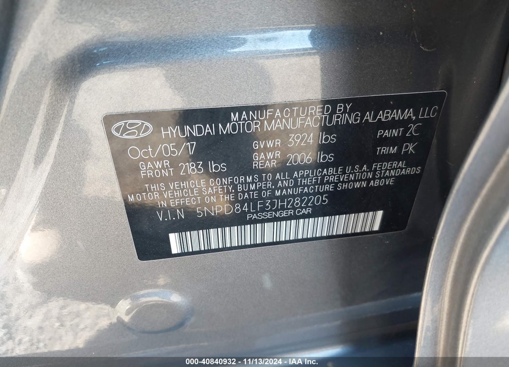 2018 HYUNDAI ELANTRA VALUE EDITION VIN: 5NPD84LF3JH282205