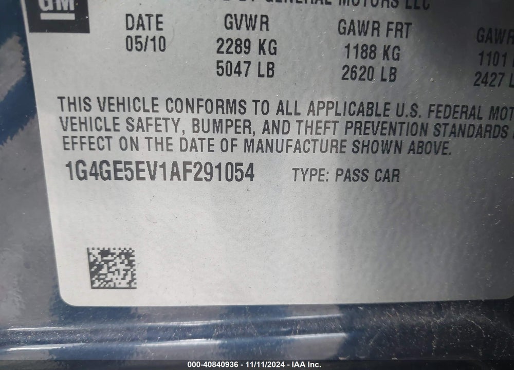 2010 BUICK LACROSSE CXS VIN: 1G4GE5EV1AF291054