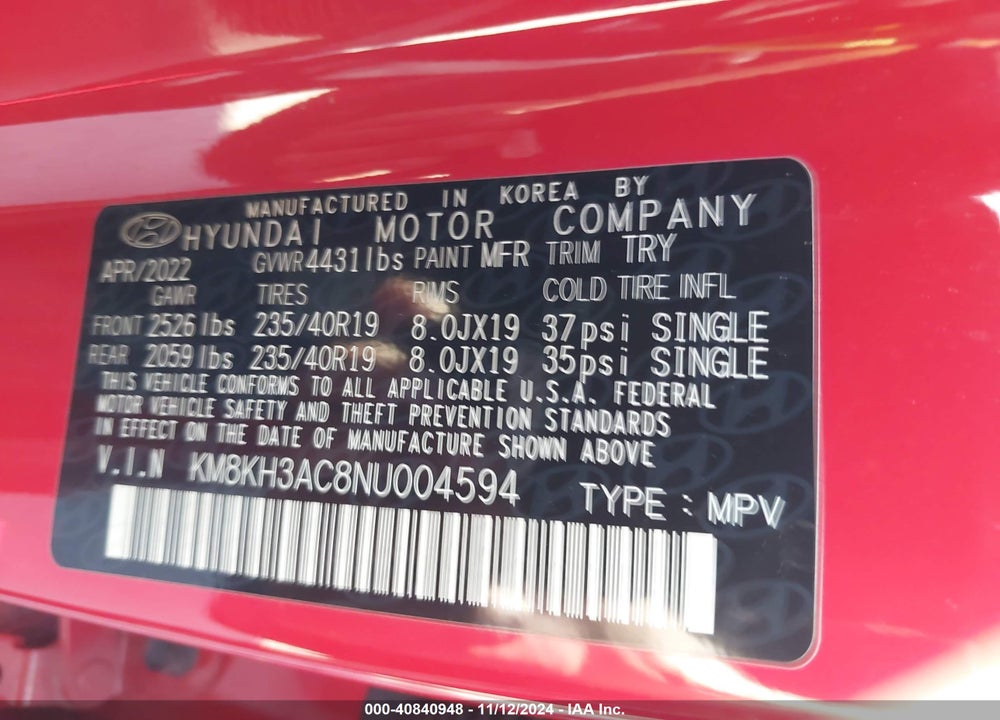 2022 HYUNDAI KONA N VIN: KM8KH3AC8NU004594