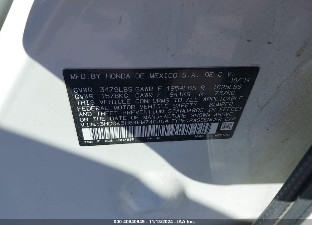 2015 HONDA FIT EX/EX-L VIN: 3HGGK5H84FM740304