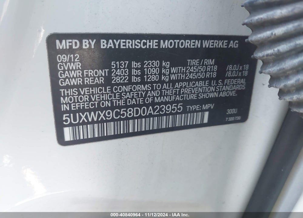 2013 BMW X3 XDRIVE28I VIN: 5UXWX9C58D0A23955