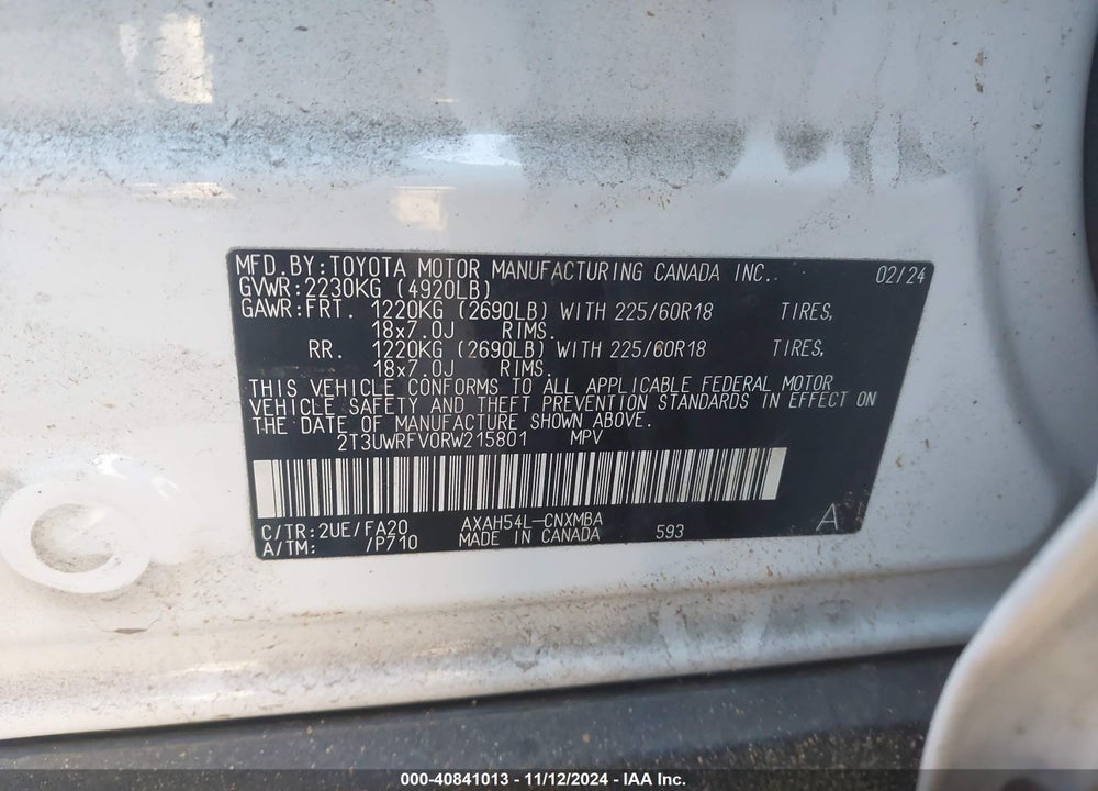 2024 TOYOTA RAV4 HYBRID WOODLAND EDITION VIN: 2T3UWRFV0RW215801
