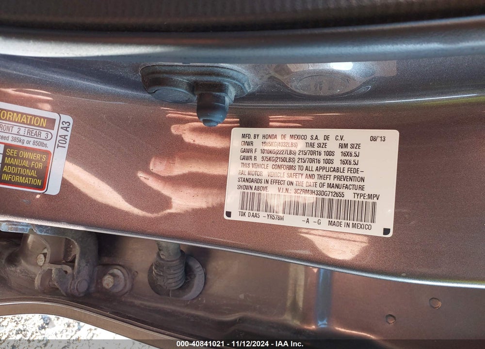 2013 HONDA CR-V LX VIN: 3CZRM3H33DG712655