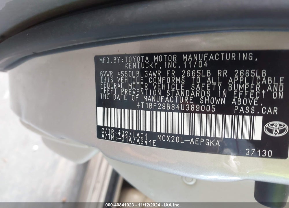 2004 TOYOTA AVALON XLS VIN: 4T1BF28B84U389005