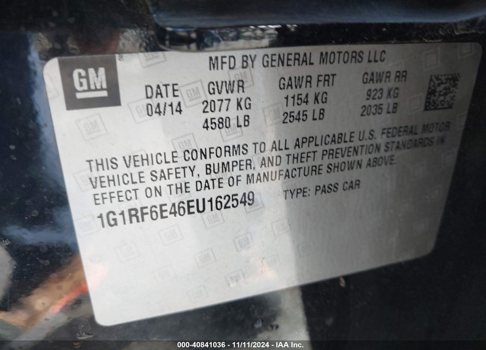 2014 CHEVROLET VOLT VIN: 1G1RF6E46EU162549