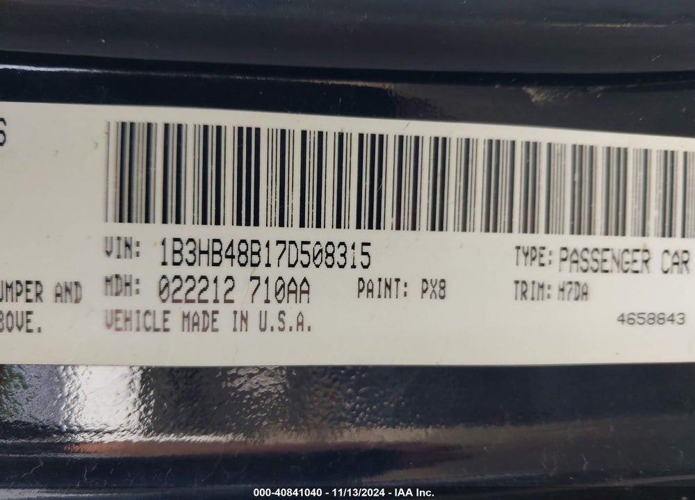 2007 DODGE CALIBER SXT VIN: 1B3HB48B17D508315