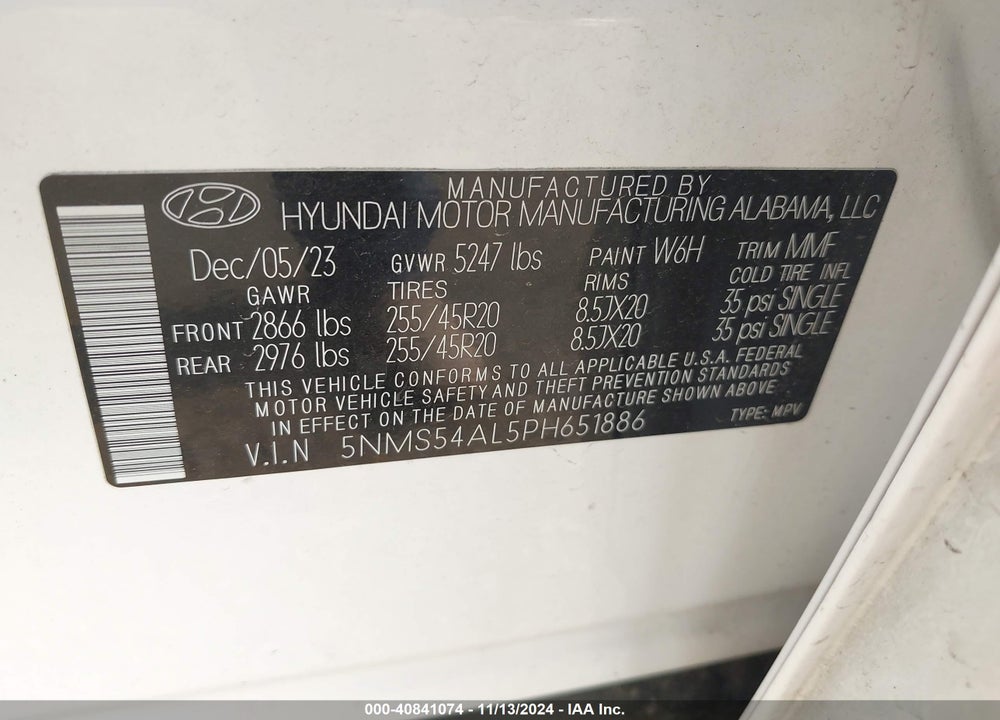 2023 HYUNDAI SANTA FE VIN: 5NMS54AL5PH651886