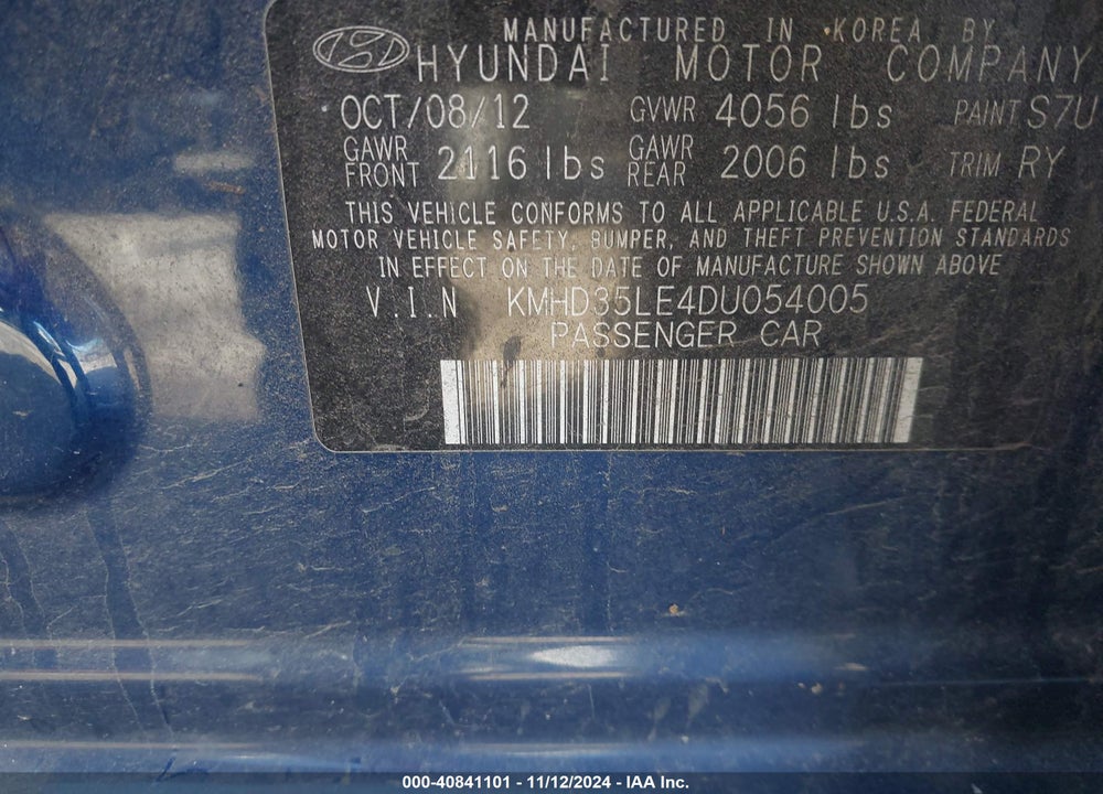 2013 HYUNDAI ELANTRA GT VIN: KMHD35LE4DU054005