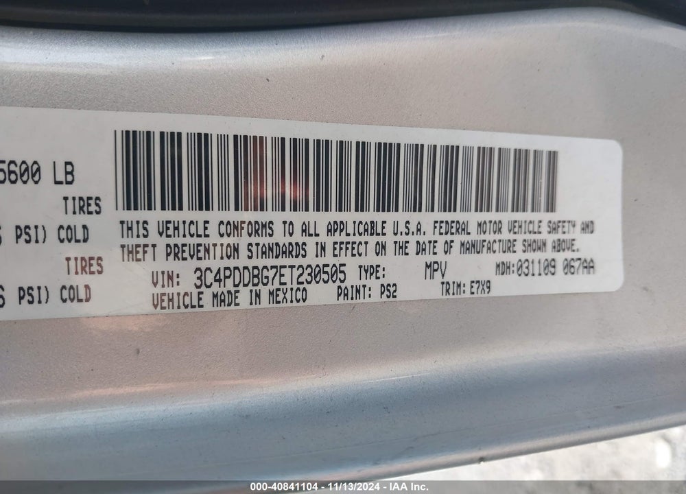 2014 DODGE JOURNEY SXT VIN: 3C4PDDBG7ET230505