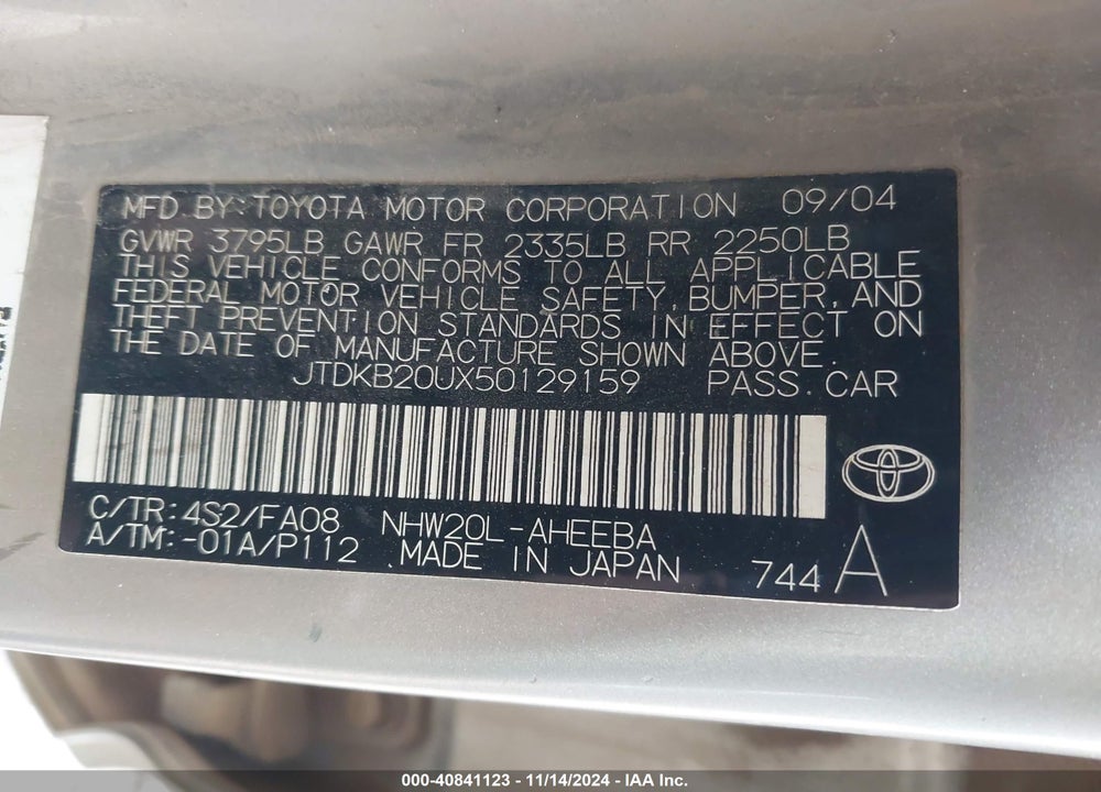 2005 TOYOTA PRIUS VIN: JTDKB20UX50129159