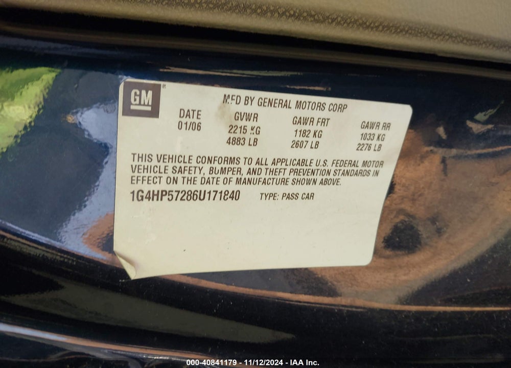2006 BUICK LUCERNE CX VIN: 1G4HP57286U171840