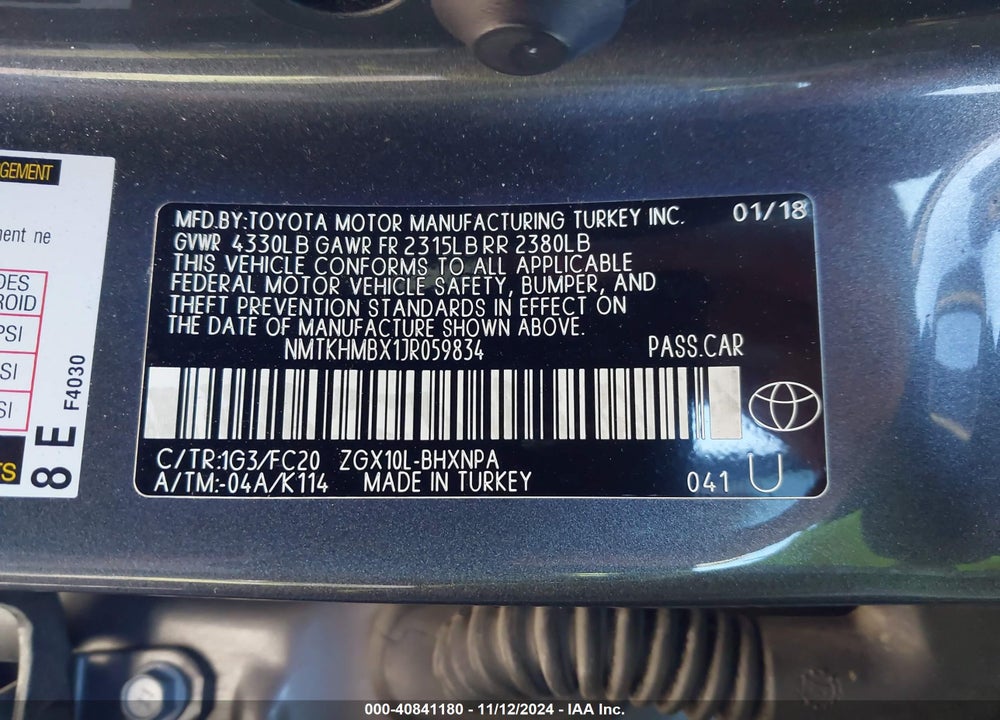 2018 TOYOTA C-HR XLE VIN: NMTKHMBX1JR059834