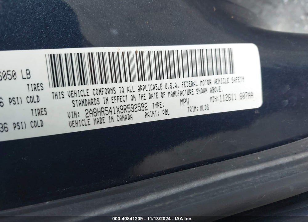 2009 CHRYSLER TOWN & COUNTRY TOURING VIN: 2A8HR541X9R592592