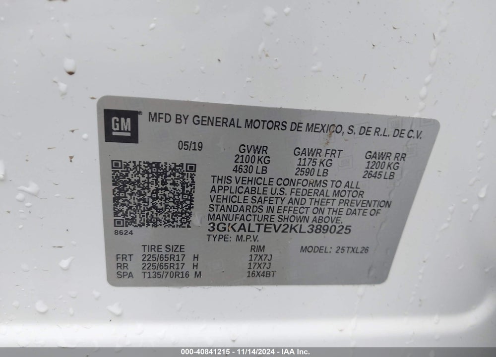 2019 GMC TERRAIN SLE VIN: 3GKALTEV2KL389025