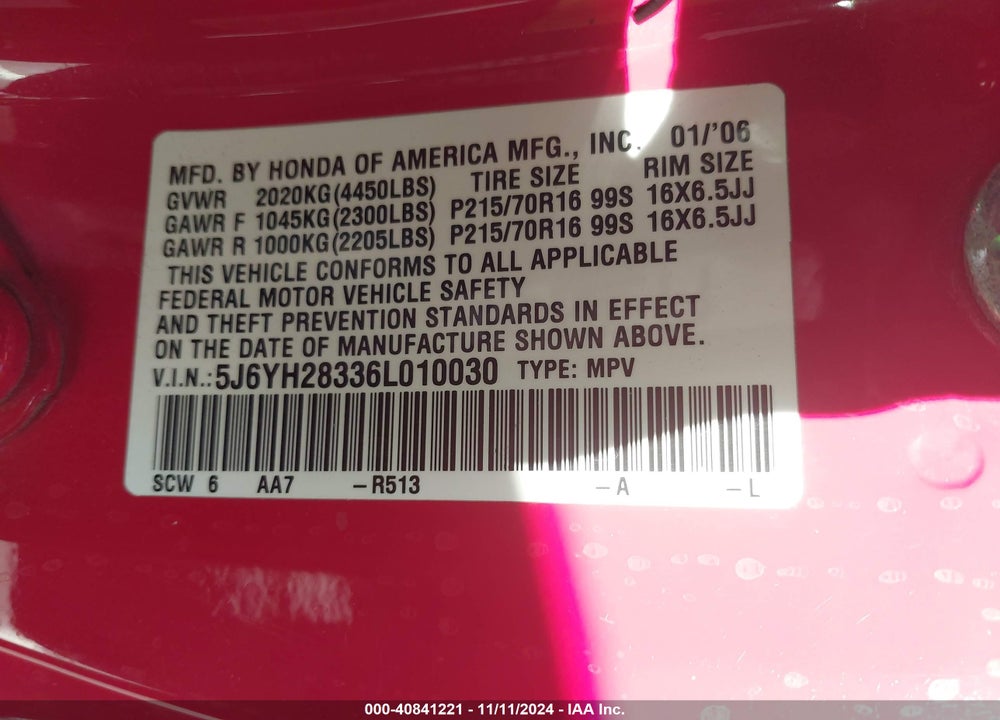 2006 HONDA ELEMENT LX VIN: 5J6YH28336L010030