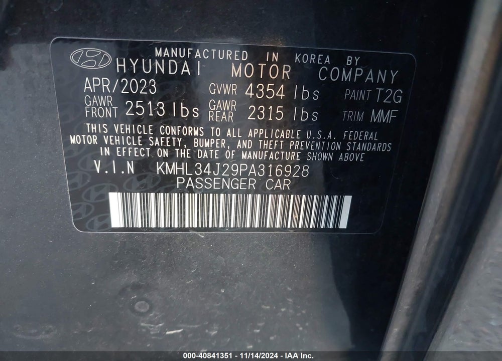 2023 HYUNDAI SONATA LIMITED VIN: KMHL34J29PA316928