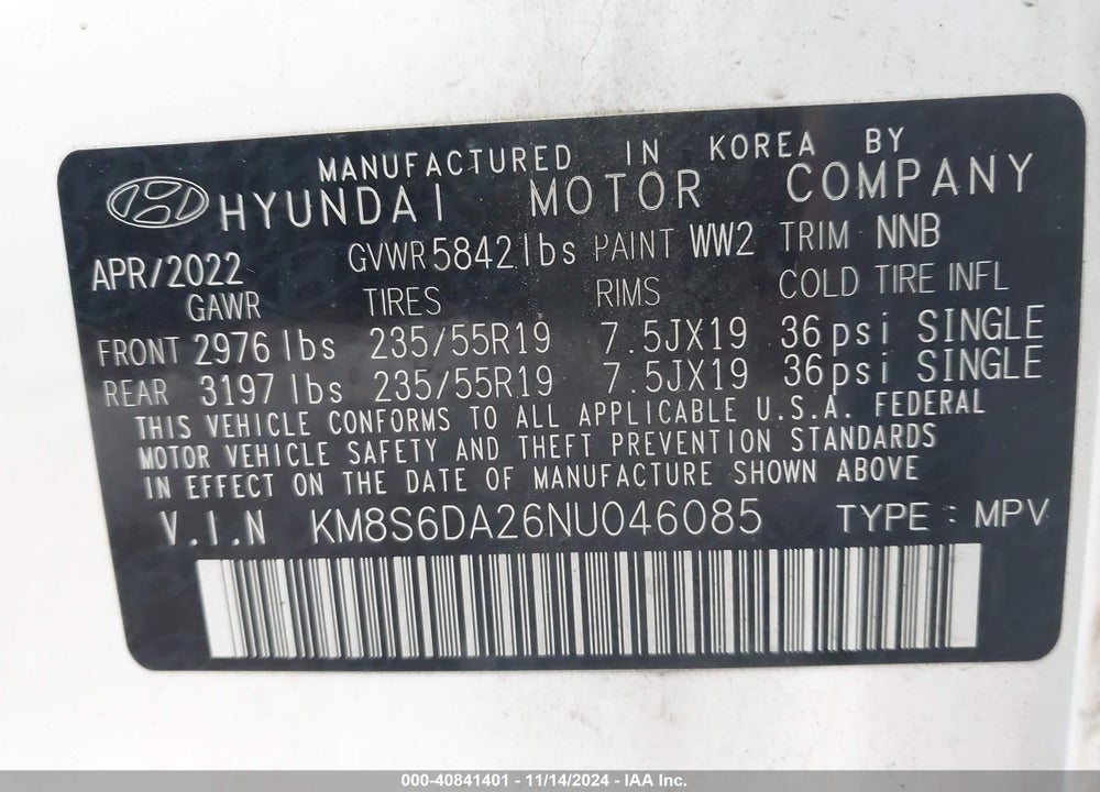 2022 HYUNDAI SANTA FE PLUG-IN HYBRID SEL CONVENIENCE VIN: KM8S6DA26NU046085
