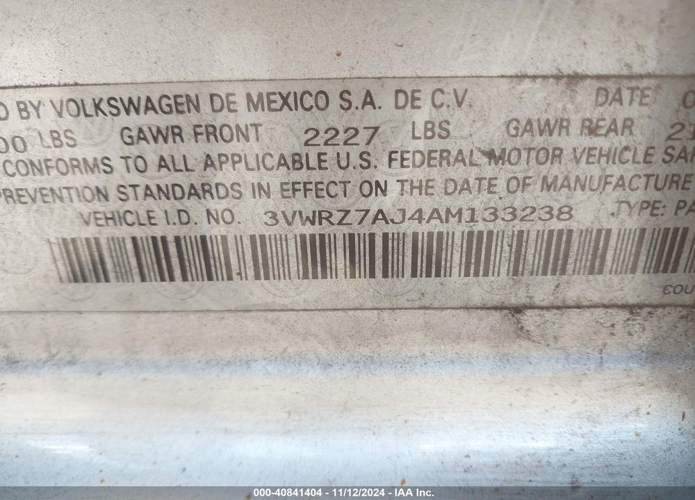 2010 VOLKSWAGEN JETTA LIMITED EDITION VIN: 3VWRZ7AJ4AM133238
