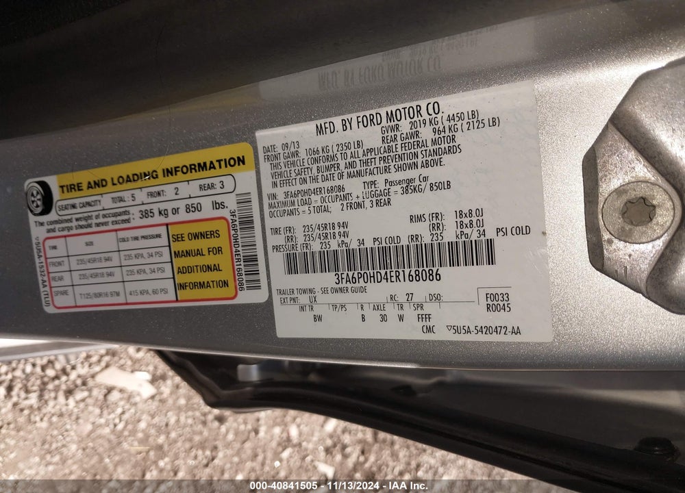 2014 FORD FUSION SE VIN: 3FA6P0HD4ER168086