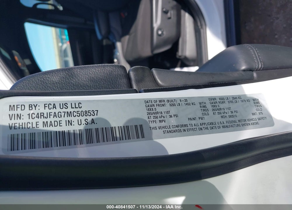 2021 JEEP GRAND CHEROKEE LAREDO E 4X4 VIN: 1C4RJFAG7MC508537