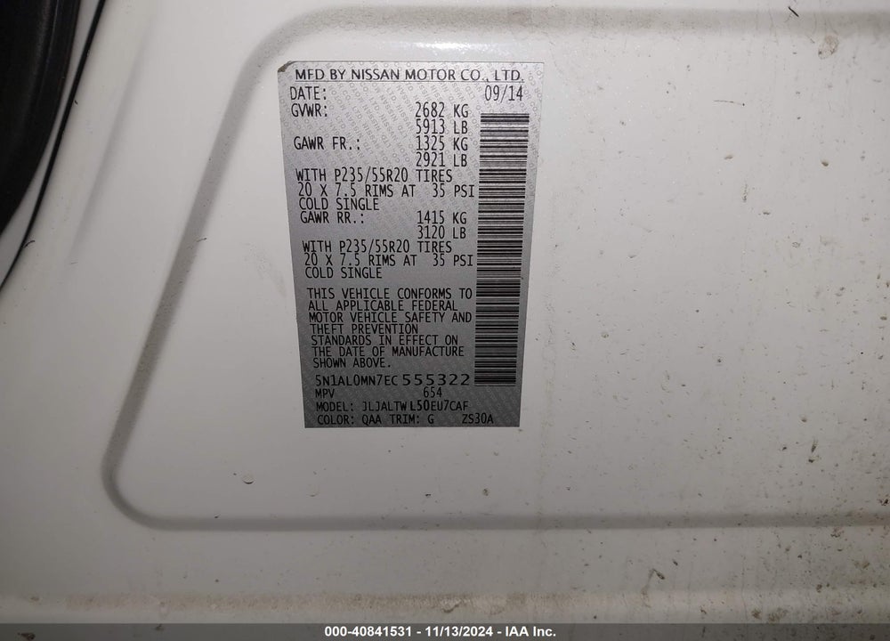2014 INFINITI QX60 VIN: 5N1AL0MN7EC555322