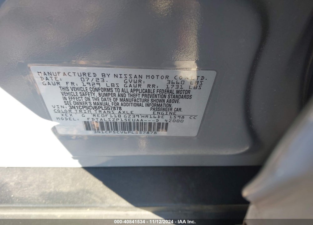 2023 NISSAN KICKS SV XTRONIC CVT VIN: 3N1CP5CV6PL557878