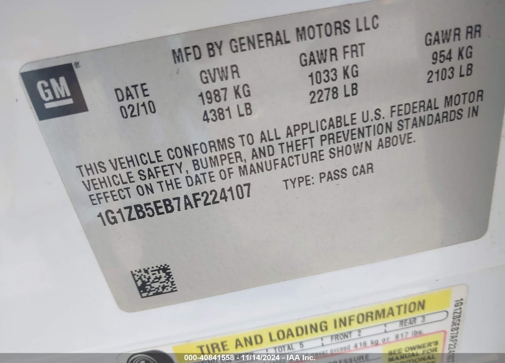 2010 CHEVROLET MALIBU LS VIN: 1G1ZB5EB7AF224107