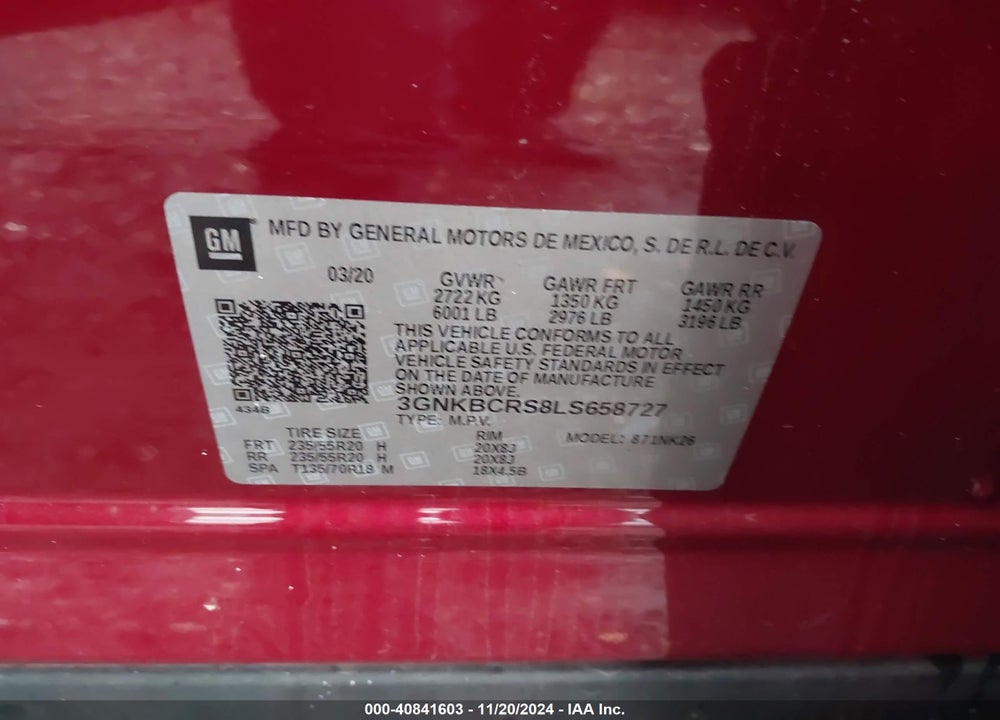 2020 CHEVROLET BLAZER FWD 2LT VIN: 3GNKBCRS8LS658727